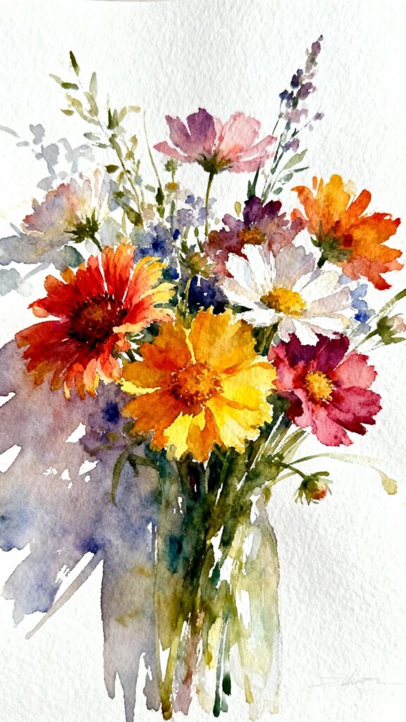 Beautiful watercolor flower painting showing vibrant colors and soft blending characteristic of watercolor medium