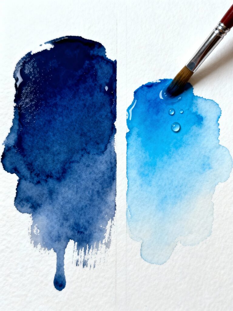  Before and after comparison showing watercolor lifting technique to create highlights and correct mistakes