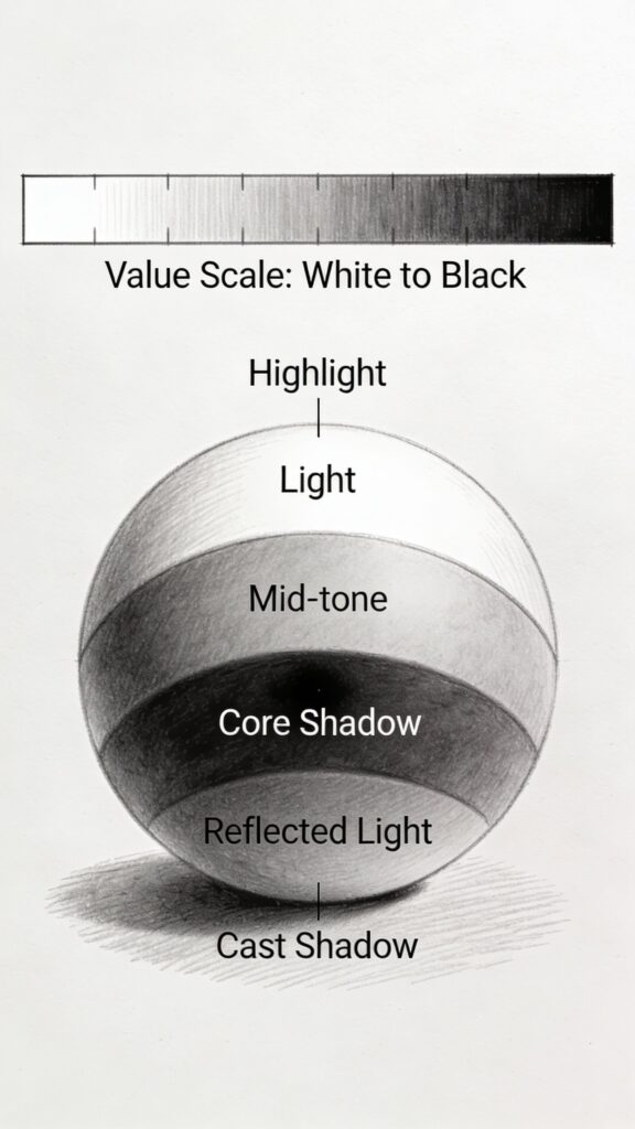Pencil shading value scale