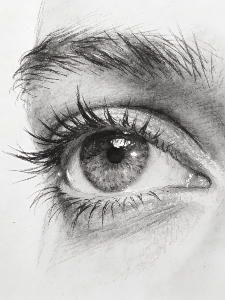 Realistic pencil drawing of human eye showing advanced shading and detail possible with graphite pencils