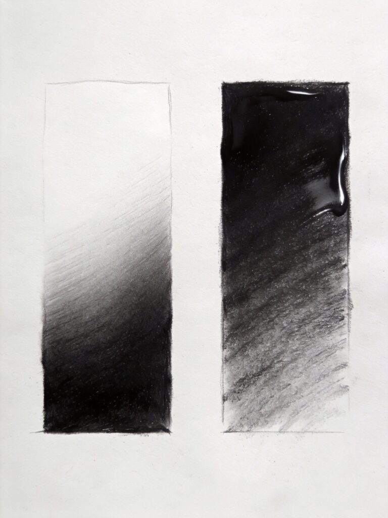 Smooth blending and burnishing techniques demonstrated with value gradients and polished graphite finish