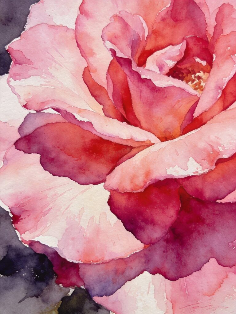 Flower petal painted wet-on-wet showing color variation and soft blending within single petal