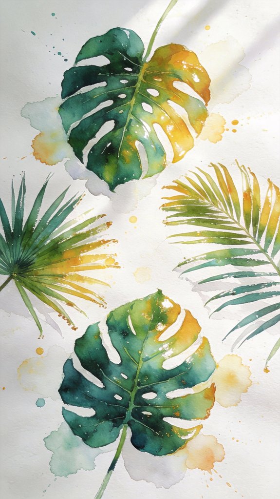 dimensional tropical foliage bold watercolor layers