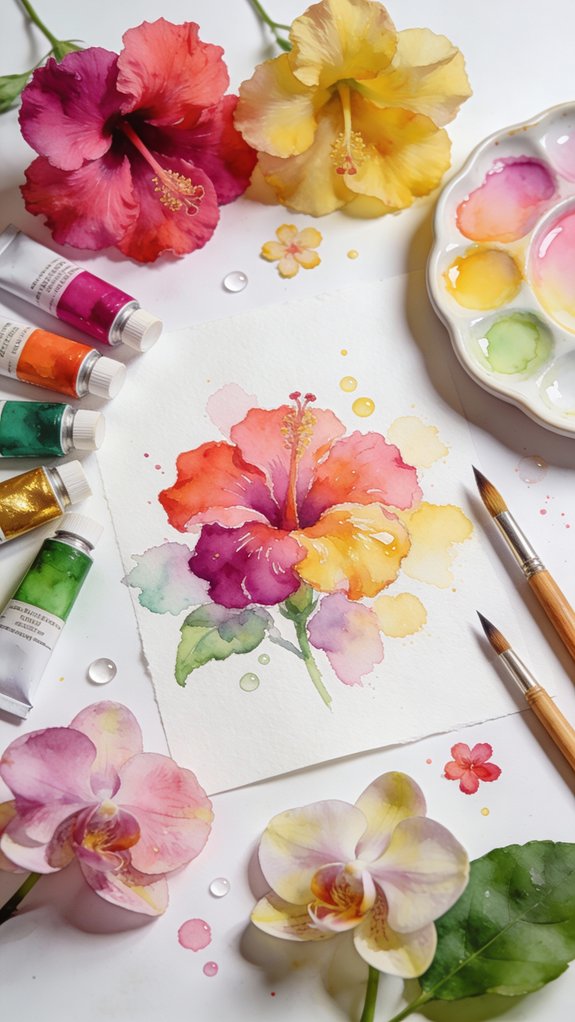 vibrant tropical flower watercolor essentials