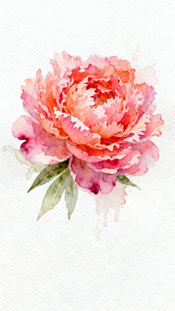 controlled watercolor dimensional temperature varied peonies