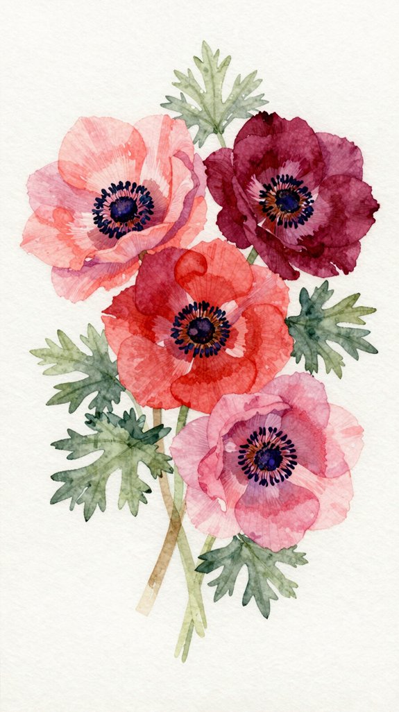 dramatic delicate watery textured anemones