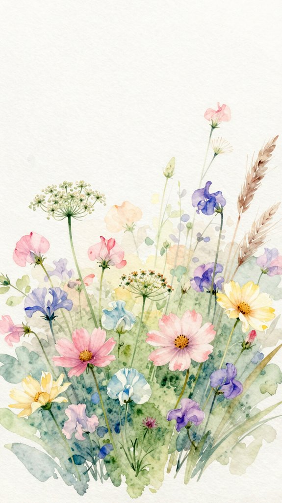 spontaneous soft layered flowing wildflower meadow