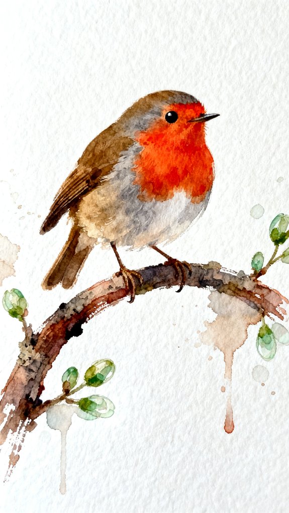 cheerful colorful vibrant watercolor robin