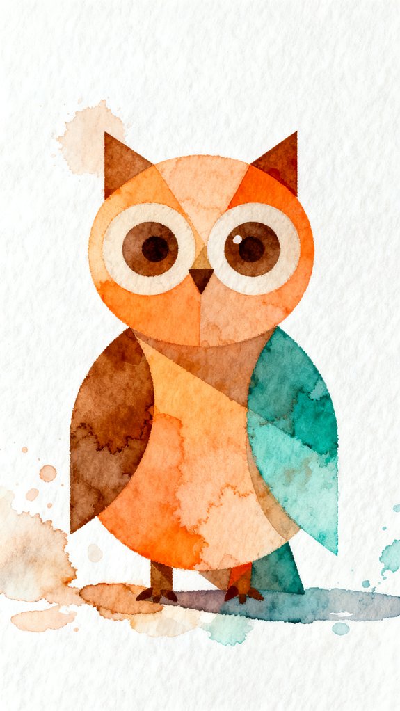 layered colors expressive details whimsical owl