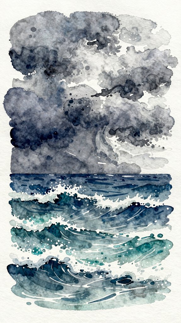 dramatic turbulent moody textured watercolor painting