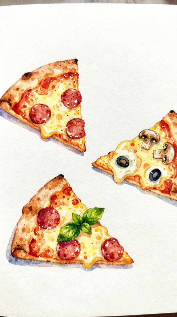 triangular pizza slices with imperfect toppings