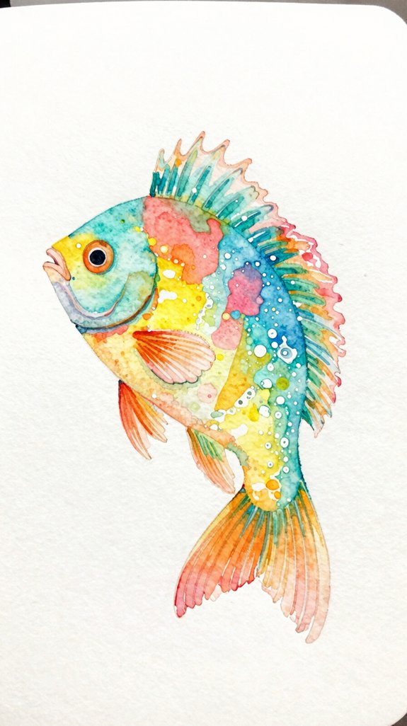 wet on wet tropical fish watercolor