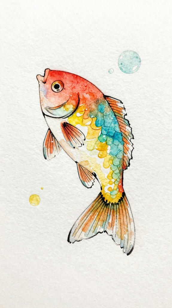 loose fish watercolor base varied lines