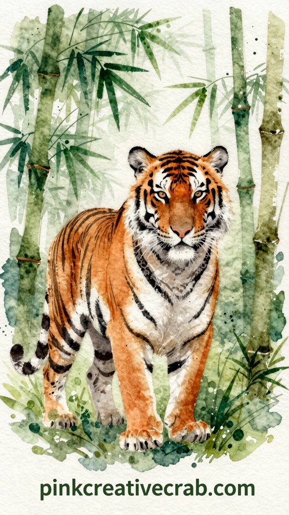 tiger hides in bamboo forest