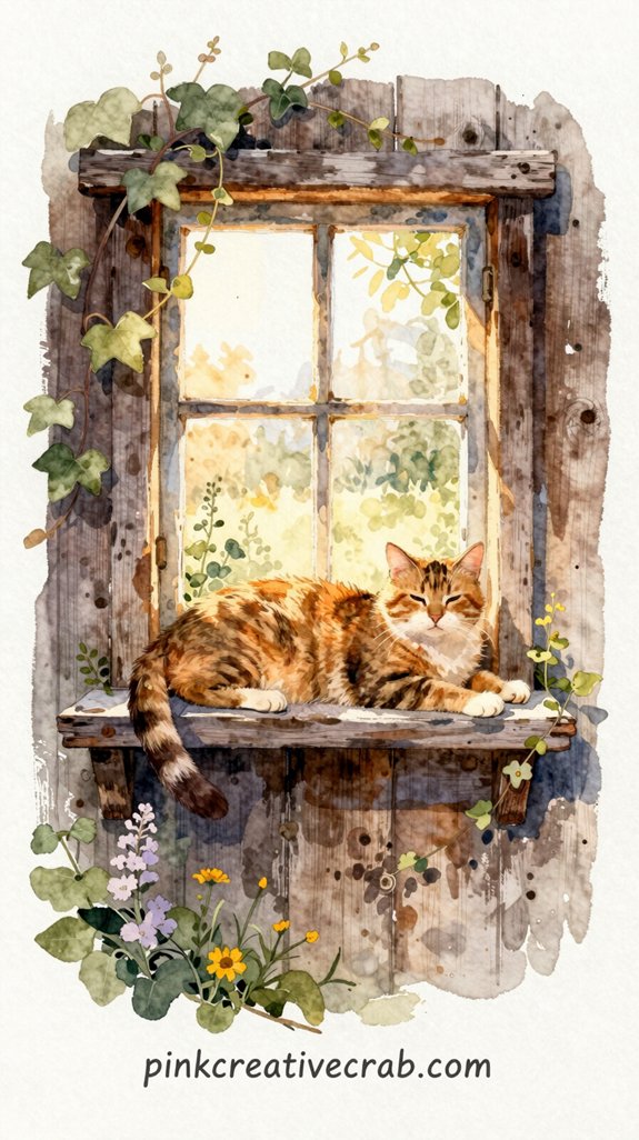 contented feline sun warmed lazily stretching