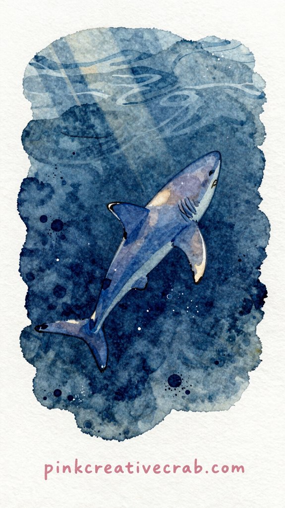 blue shark dark ocean loose wash dramatic streaks