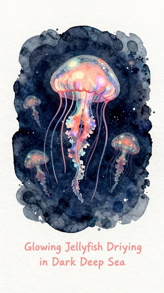 glowing jellyfish bioluminescent overworked tentacles bold or delicate