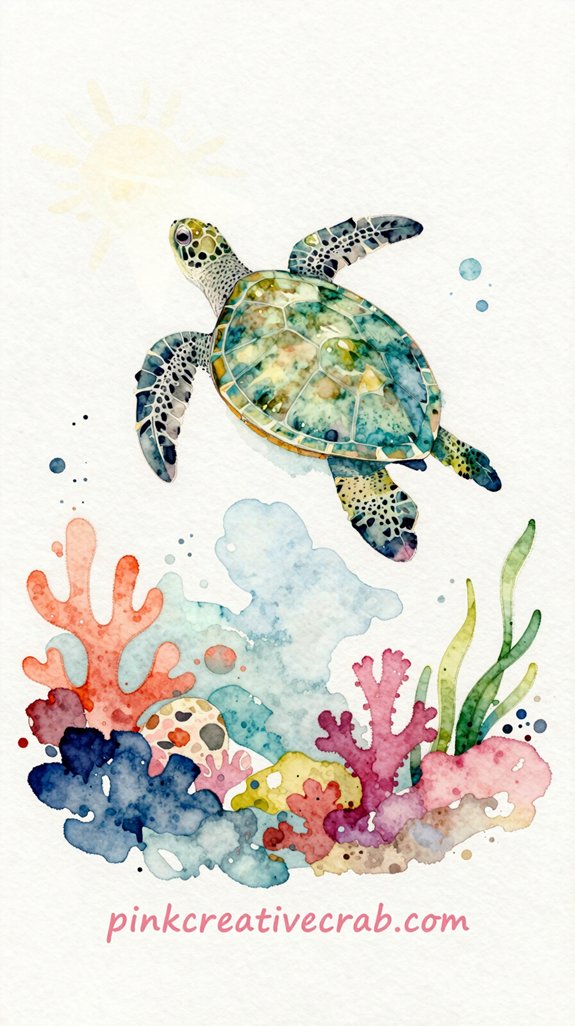 vibrant turtle swimming coral reef