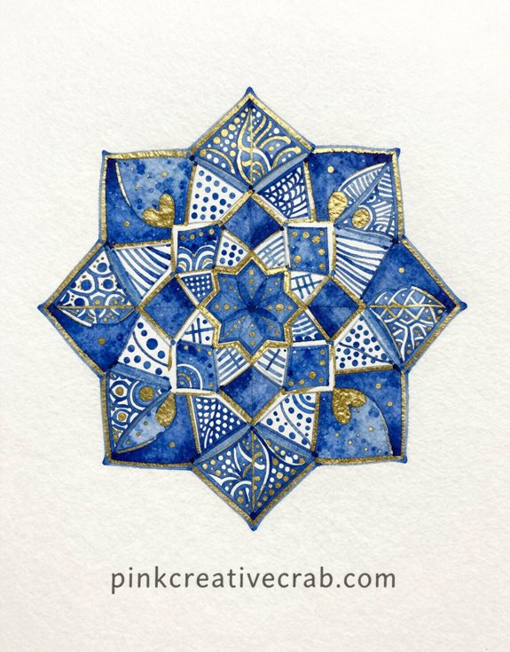 symmetrical geometric mosaic like watercolor mandala
