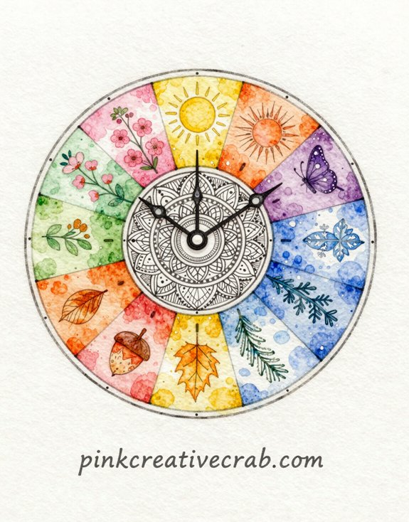 twelve section clock mandala nature inspired