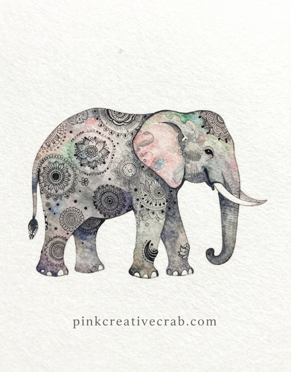 forgiving elephant zentangle watercolor art