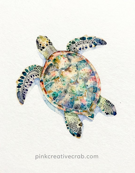 geometric tangles watercolor turtle shell intricate patterns