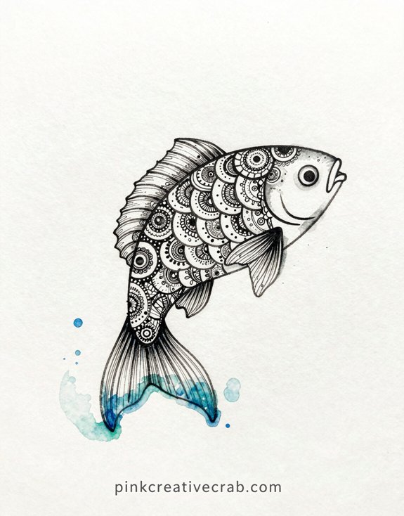 graceful fish mandala scales watercolor tail