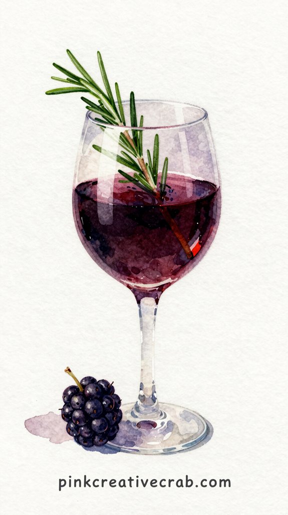 elegant wine glass rosemary and blackberry