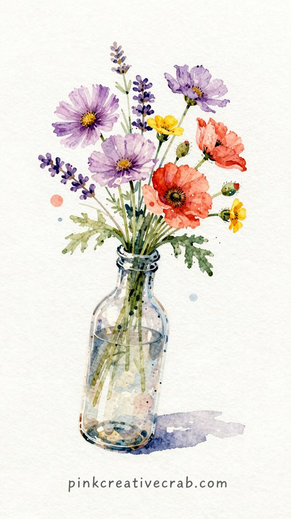 watercolor wildflower bouquet vintage bottle