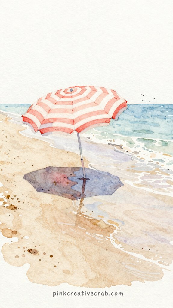 wet sand reflection beach umbrella painting