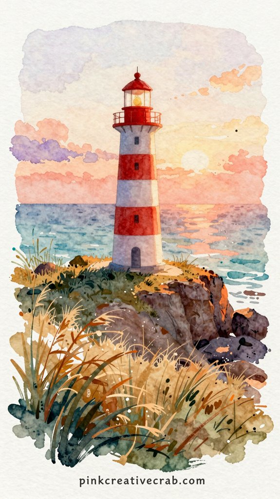 magical golden hour lighthouse painting