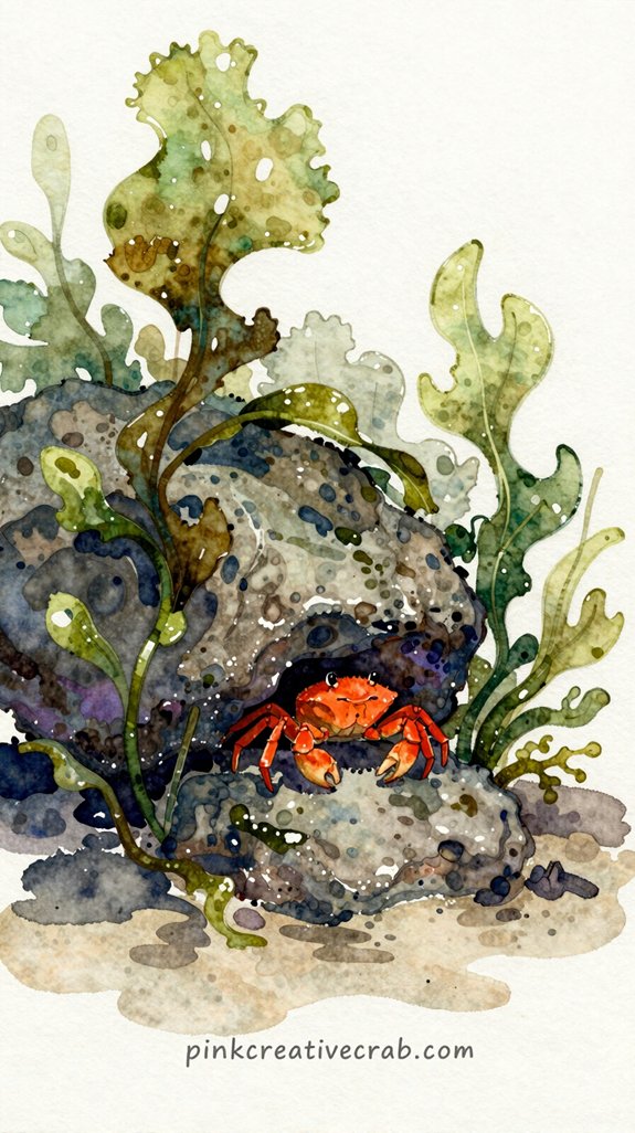 wet on wet kelp tiny crab shadows under