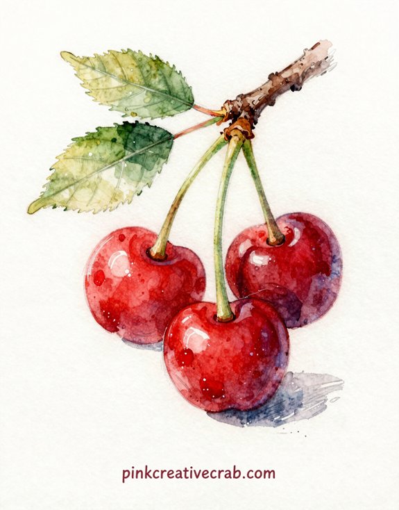 glistening cherries on branching spotlight