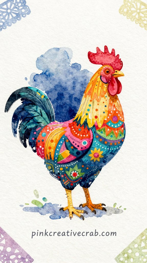 folk art rooster vivid oaxacan colors