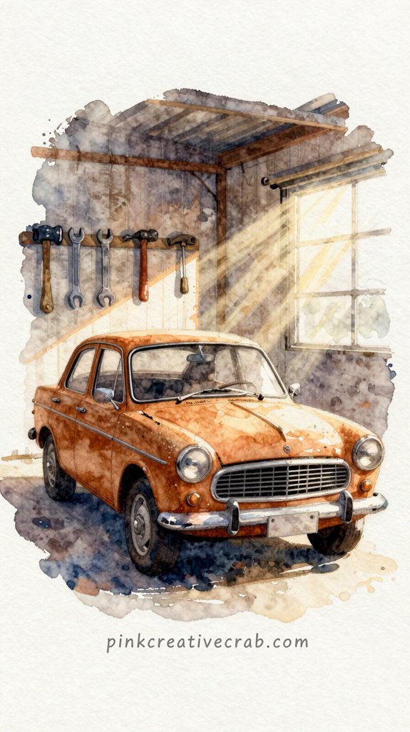 vintage garage with classic car
