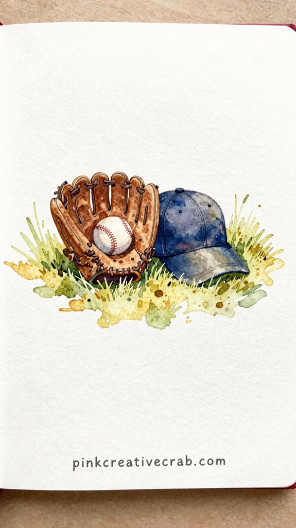 nostalgic sports memorabilia watercolor painting