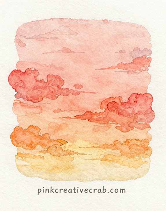 peaceful vibrant watercolor sunset drawing