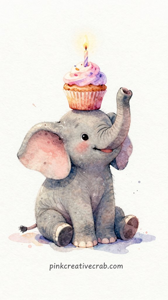 easiest baby elephant watercolor cupcake card