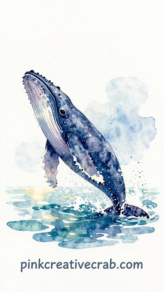easy breaching whale watercolor painting