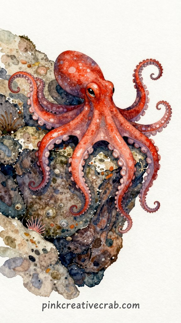 organic textured intelligent octopus watercolor