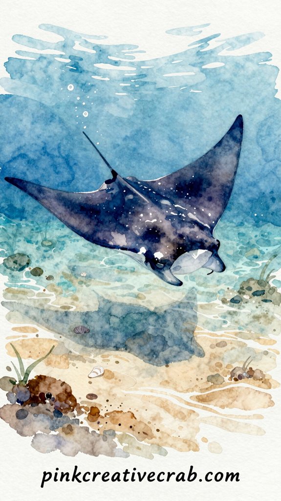 graceful elegant majestic manta ray watercolor