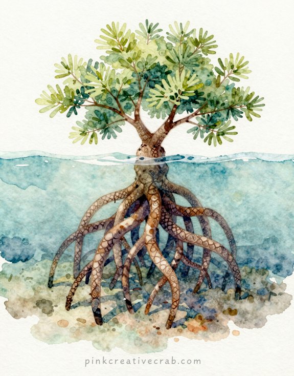 mangrove roots fish scale patterns watercolor zentangle
