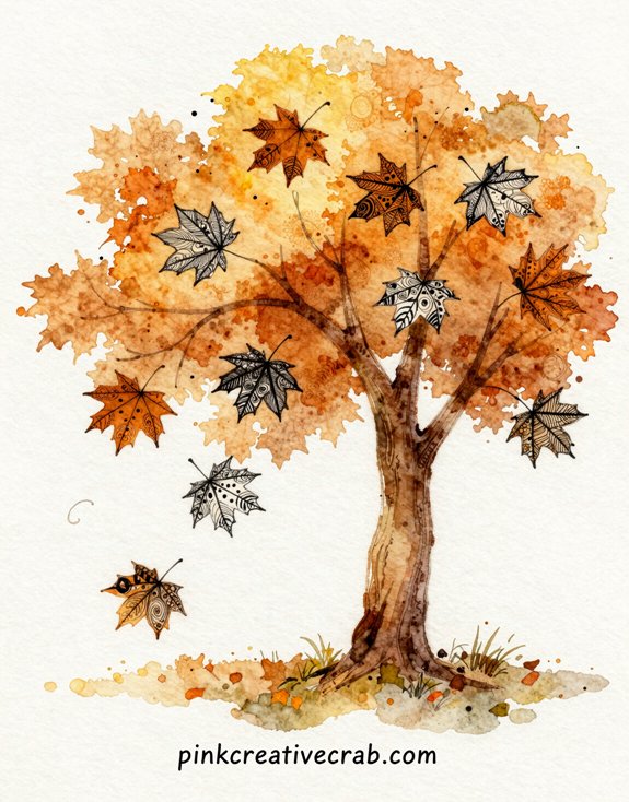 detailed autumnal tangle watercolor composition