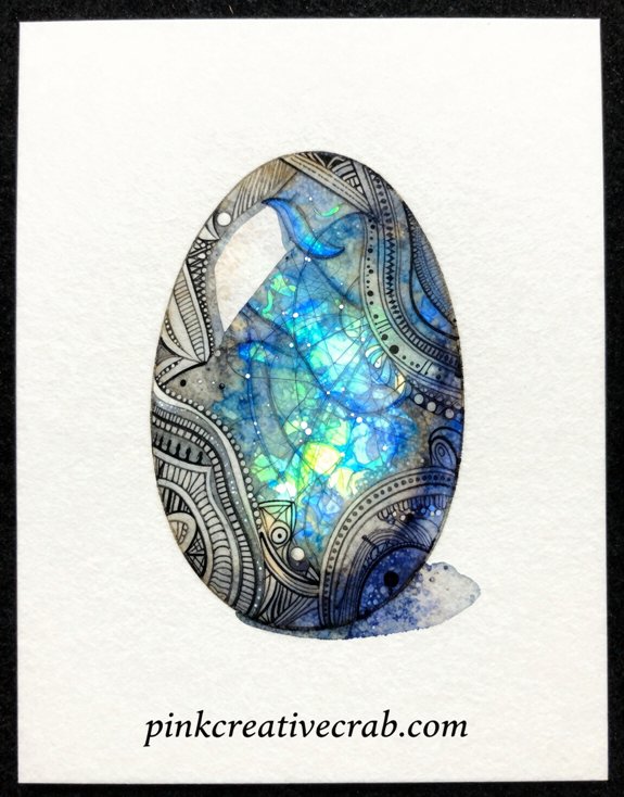 iridescent labradorite crystal watercolor zentangle