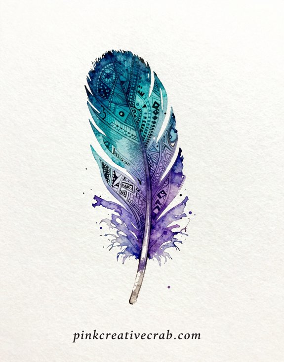 zentangle feather watercolor vivid fantasy