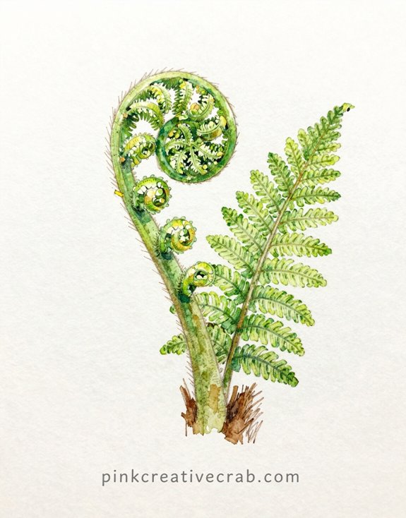 spiraling fuzzy layered expressive fiddlehead fern