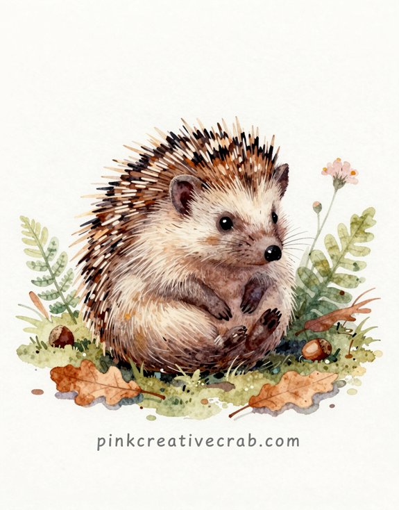 curiously peeking hedgehog on forest floor