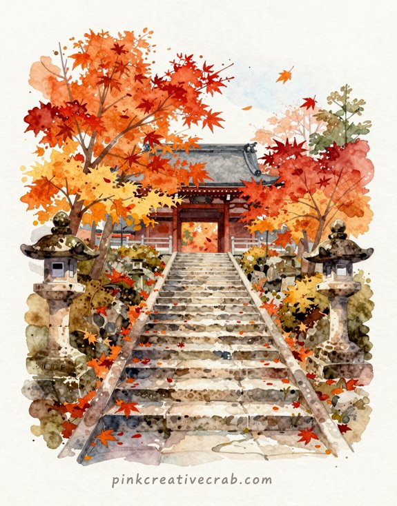 maple lined steps of kyoto temple