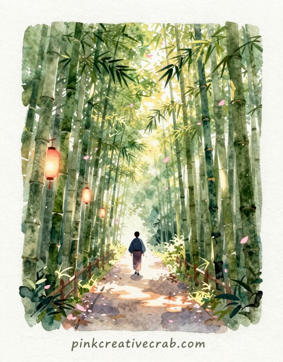 serene bamboo forest with ethereal light