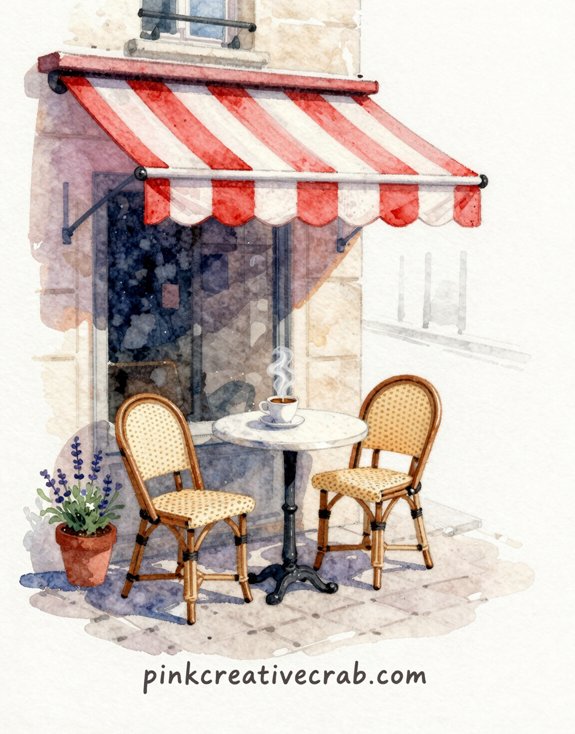 parisian sidewalk cafe watercolor painting